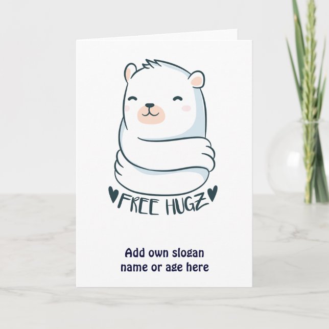 Kawaii FREE HUGS Polar Bear White Cute Kärlek Kort (Framsida)