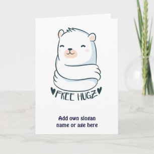 Kawaii FREE HUGS Polar Bear White Cute Kärlek Kort