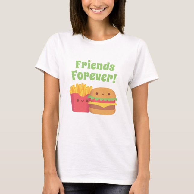 Kawaii Fries and Burger, Friends Forever T-Shirt (Framsida)