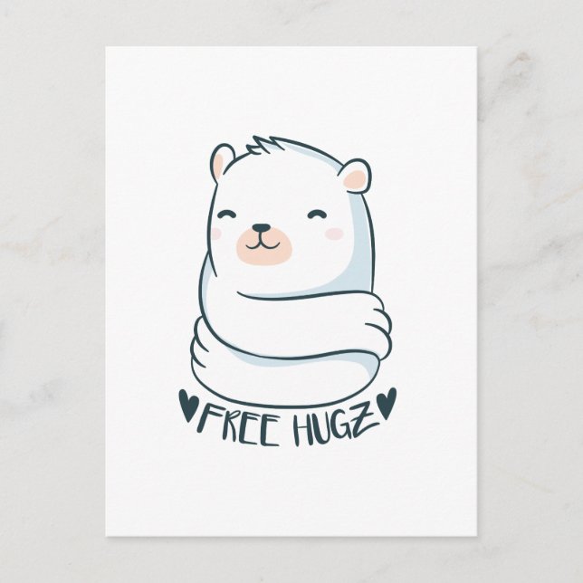 Kawaii FRITT HUGS Polar Bear White Cute Kärlek Vykort (Framsida)