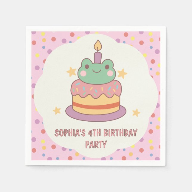 Kawaii Frog Birthday Cake Anpassningsbar Pappersservett (Framsidan)