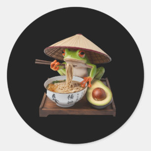 Kawaii Frog Eating Ramen japansk noodles Runt Klistermärke