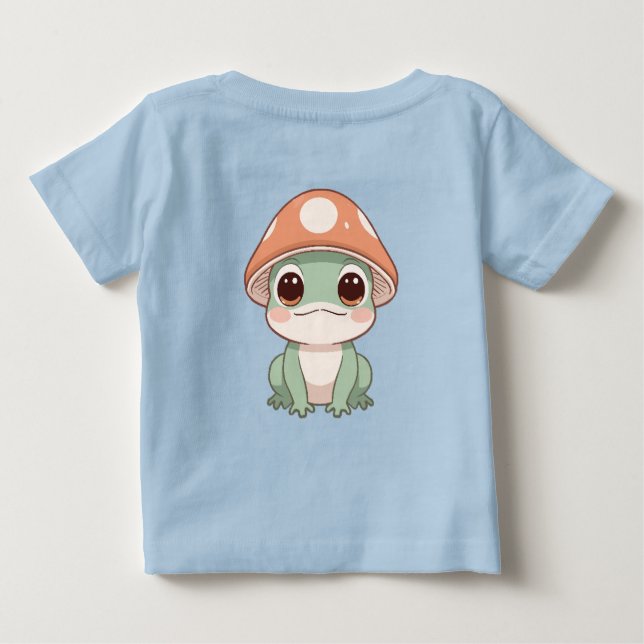 Kawaii Frog i Mushroom Hat T Shirt (Baksida)