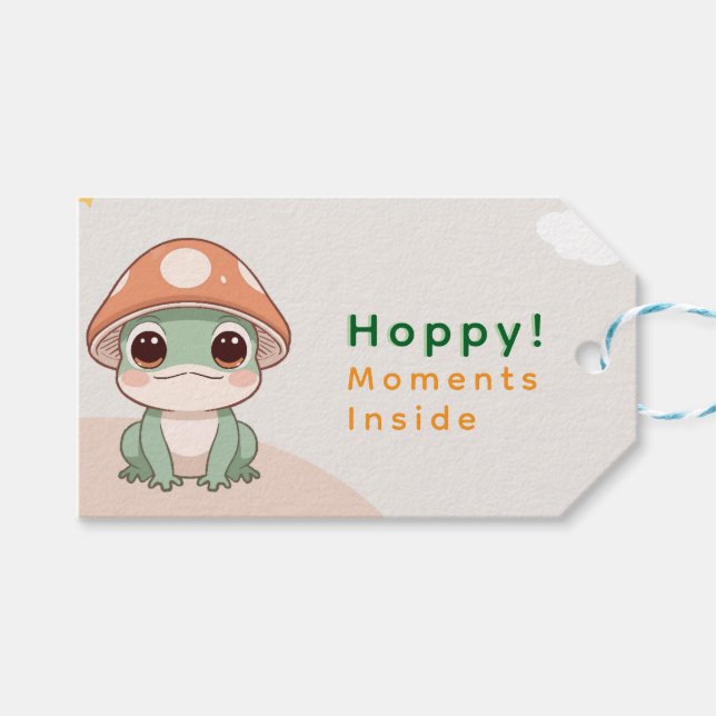 Kawaii Frog med Mushroom Hat - Cute Gift Card Presentetikett (Framsidan (Horisontell))