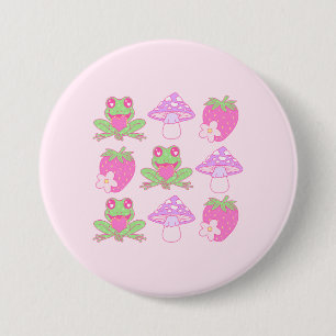 Kawaii Frog, Mushroom och jordgubbe Knapp