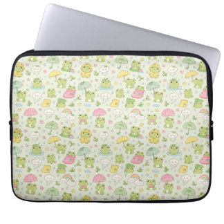Kawaii Frog Rainy Day Pattern Wrapping Laptop Fodral