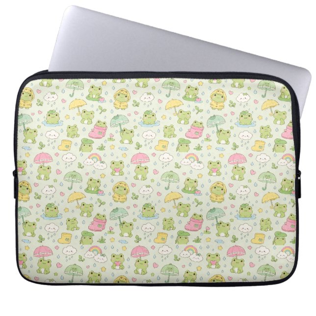 Kawaii Frog Rainy Day Pattern Wrapping  Laptop Fodral (Framsidan)