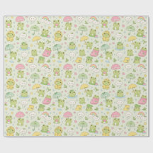 Kawaii Frog Rainy Day Pattern Wrapping Paper