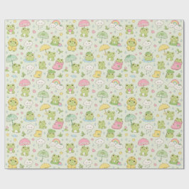 Kawaii Frog Rainy Day Pattern Wrapping Paper Presentpapper
