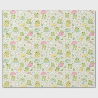 Kawaii Frog Rainy Day Pattern Wrapping Paper Presentpapper