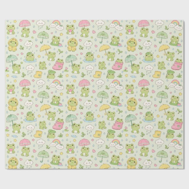 Kawaii Frog Rainy Day Pattern Wrapping Paper Presentpapper (Platt)
