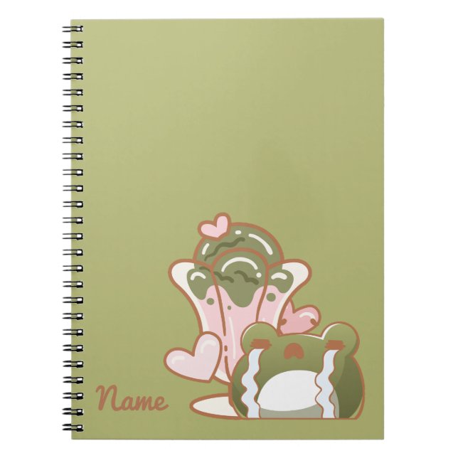 Kawaii Frog with Matcha Cake Personalized Note Anteckningsbok (Framsidan)