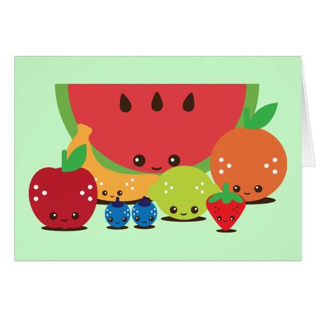 Kawaii Fruit Group Hälsningskort (Framsidan Horizontal)
