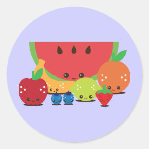 Kawaii Fruit Group Runt Klistermärke