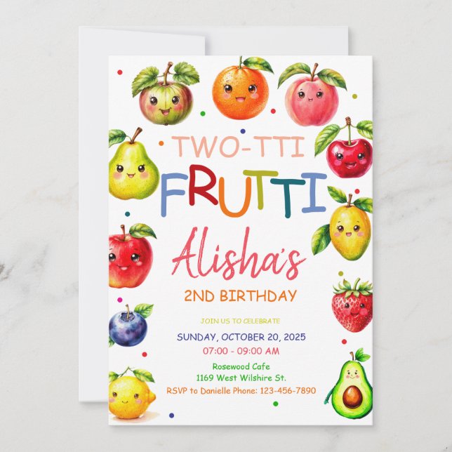Kawaii Fruit Two-tti Frutti Fruit 2:a födelsedagen Inbjudningar (Framsida)
