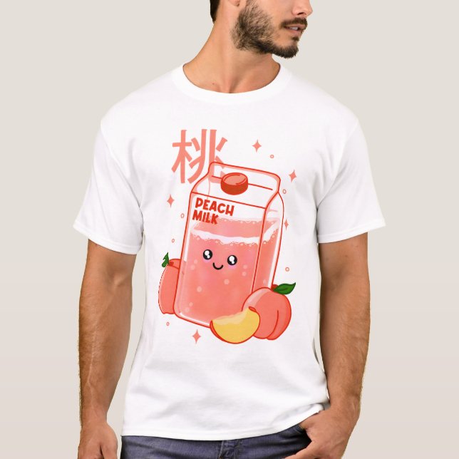 Kawaii Fruktiga Peach Mjölk T Shirt (Framsida)