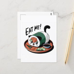Kawaii Funny Cat Shaped Sushi Roll Vykort