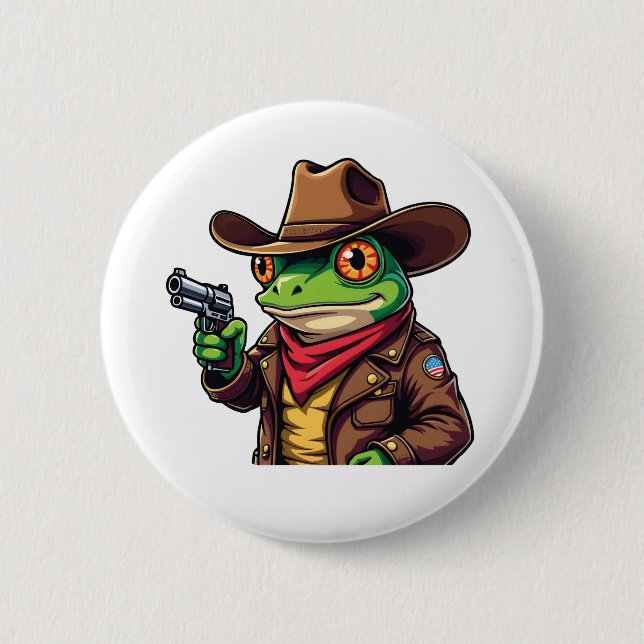 Kawaii Funny Cowboy Western Frog Älskare Knapp (Framsida)