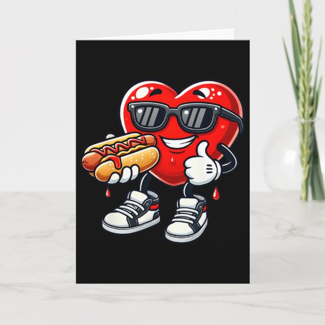 Kawaii Funny Heart Eating Hot Dog Valentine's Febr Kort (Framsida)