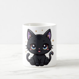 Kawaii Galaxy Black Cat Mugg Cute Celestial Kattun