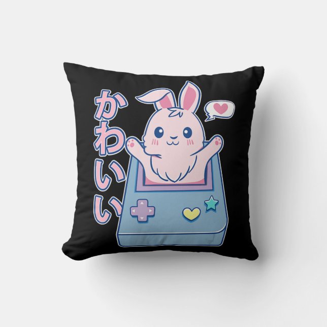 Kawaii Gamer Bunny - Rabbit Pastel Cute Kudde (Framsida)