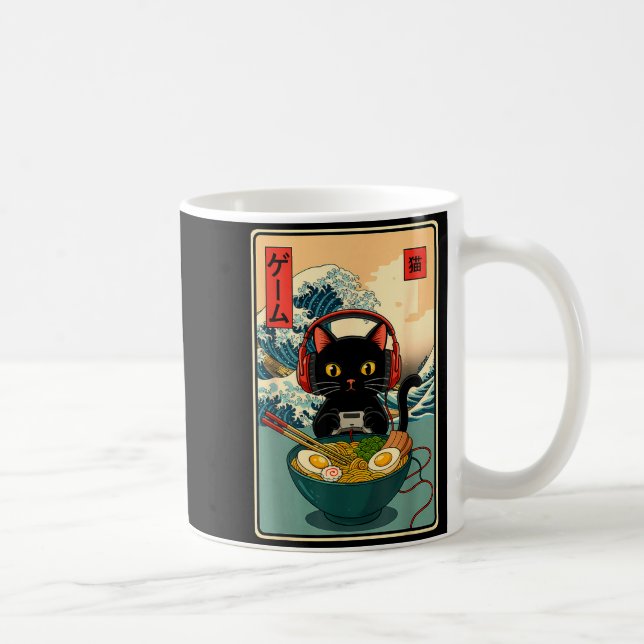 Kawaii Gamer Cat Ramen Retro Japanese Funny Cat Ga Kaffemugg (Höger)