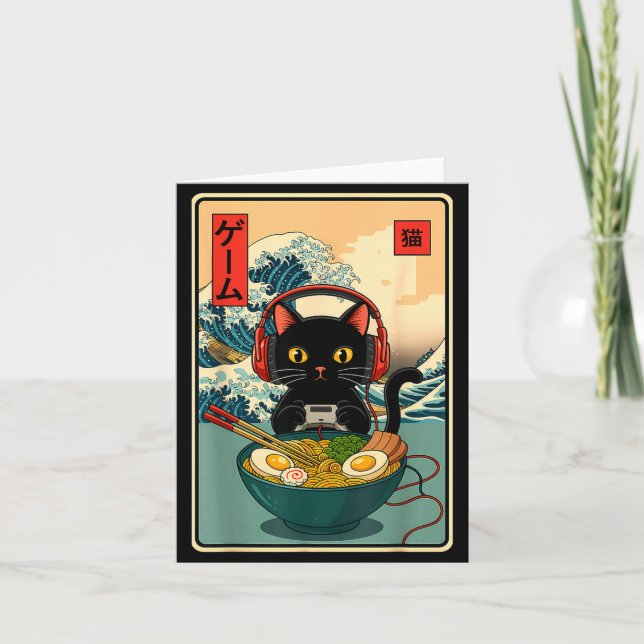 Kawaii Gamer Cat Ramen Retro Japanese Funny Cat Ga Kort (Framsida)