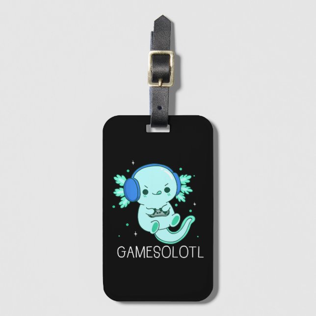 Kawaii Gamesolotl Axolotl Gamer Bagagebricka (Framsida vertikal)