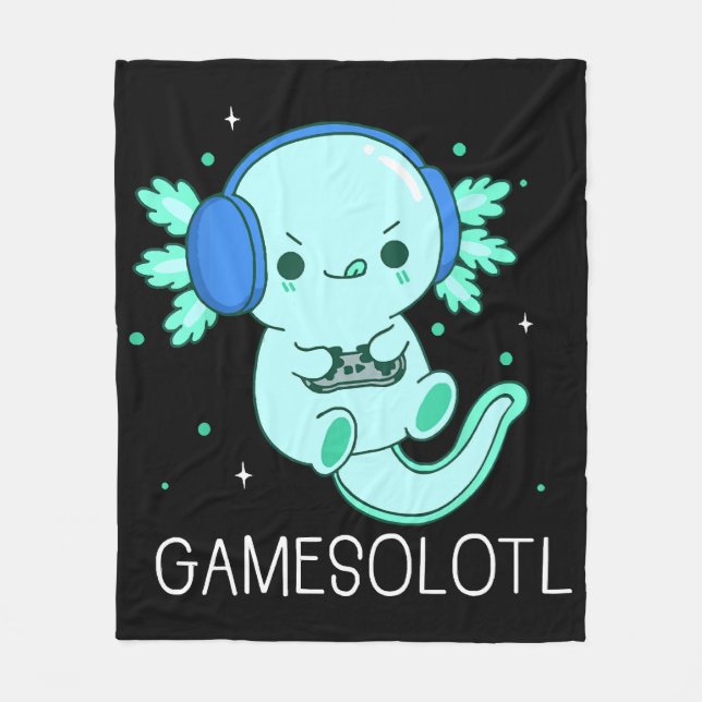 Kawaii Gamesolotl Axolotl Gamer Fleecefilt (Framsidan)