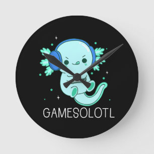 Kawaii Gamesolotl Axolotl Gamer Rund Klocka
