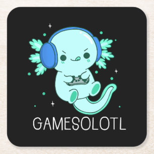 Kawaii Gamesolotl Axolotl Gamer Underlägg Papper Kvadrat
