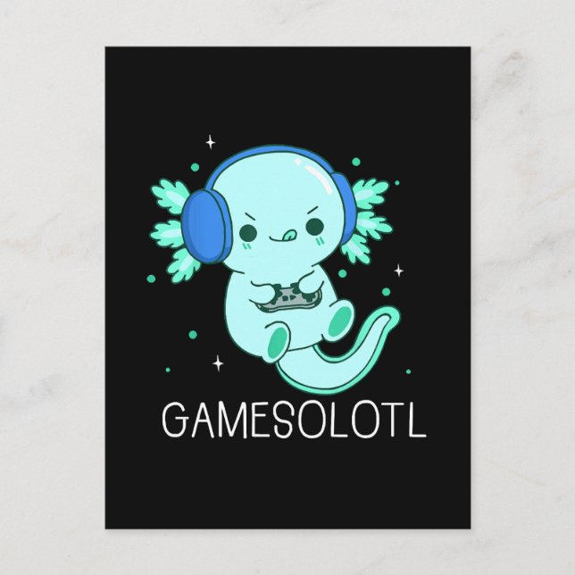 Kawaii Gamesolotl Axolotl Gamer Vykort (Framsida)