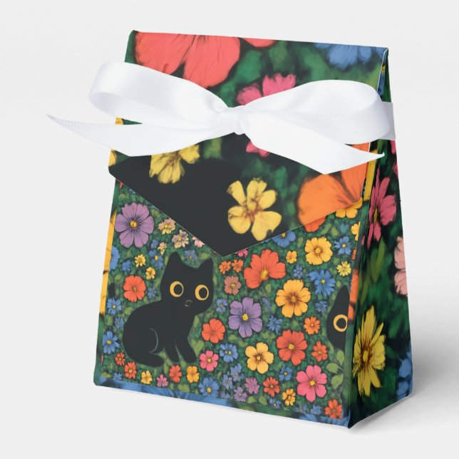 Kawaii Garden Art – Cute Black Cat Floral Pattern Presentaskar (Framsidan Sidan)