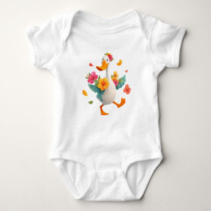 Kawaii Gås Dansar – Söt Anka med Blommor för Barn T Shirt