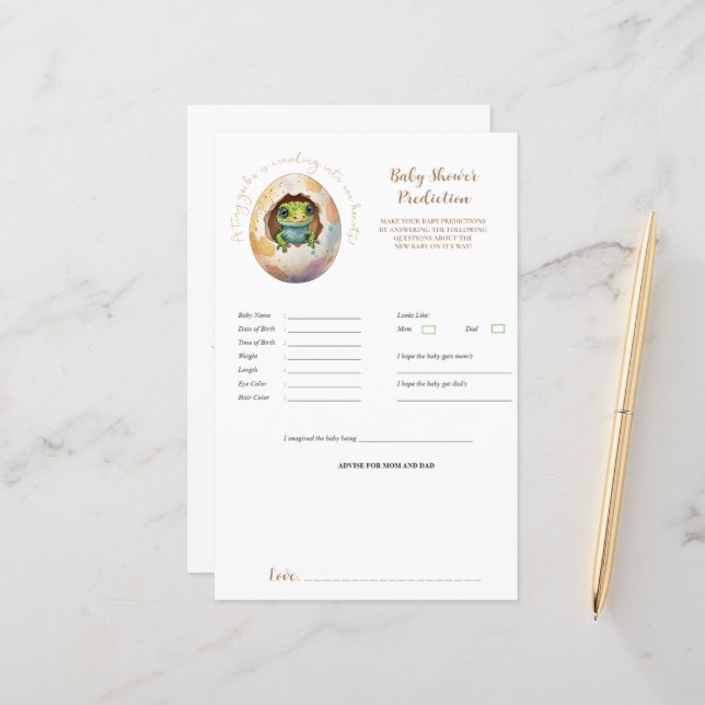 Kawaii Gecko Ödla Ägg Baby Shower Gissningslek (Fram/Back In Situ)