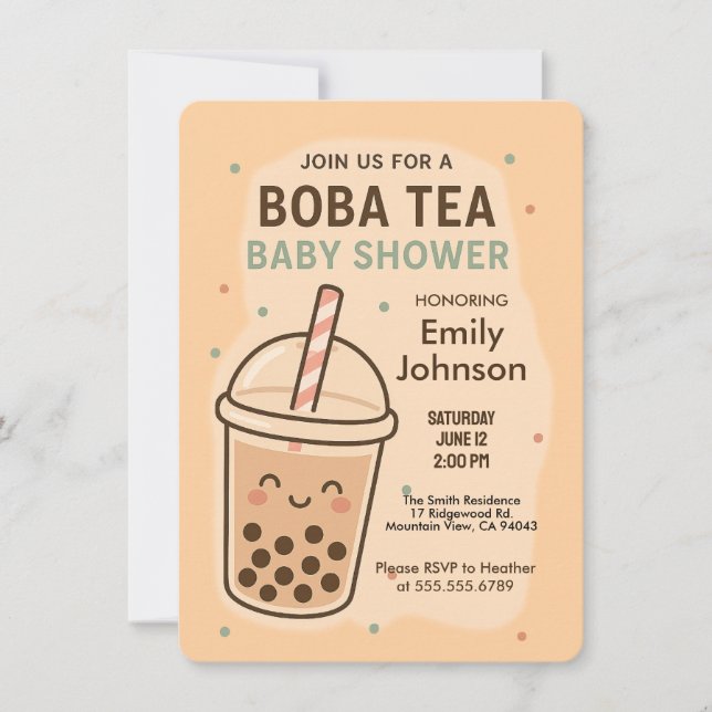Kawaii Gender Neutral Pastel Boba Tea Baby Shower Inbjudningar (Framsida)