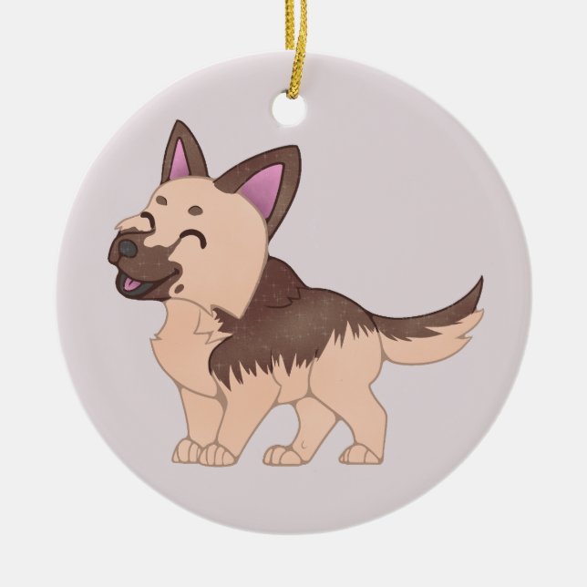 Kawaii German Shepherd Hund Julgransprydnad Keramik (Framsidan)