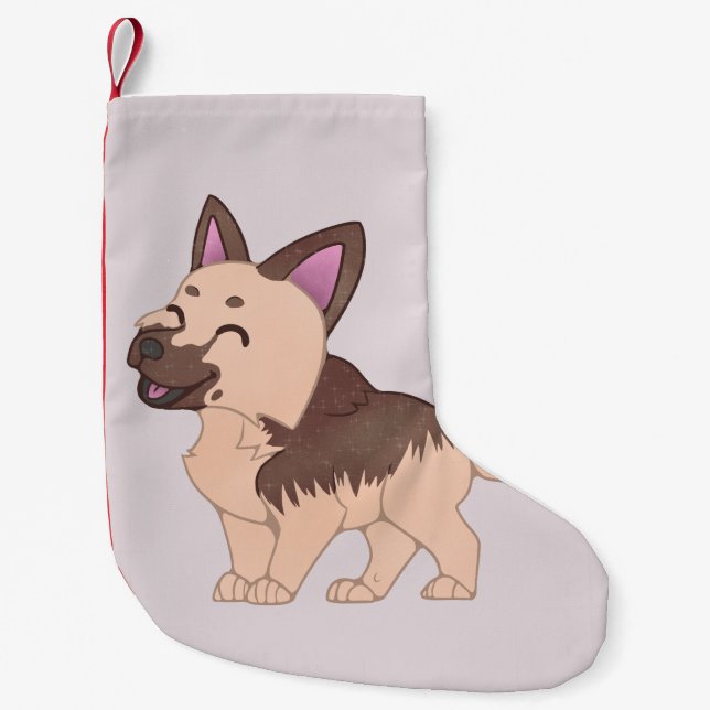 Kawaii German Shepherd Hund Liten Julstrumpa (Framsidan)