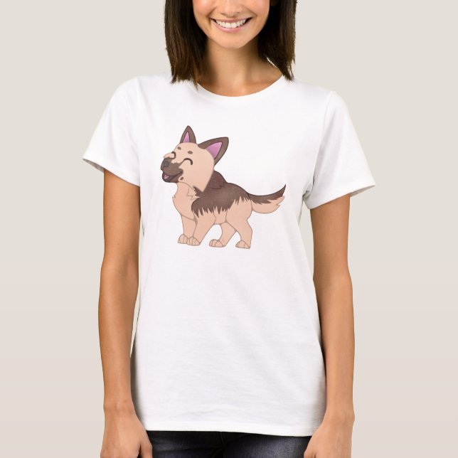Kawaii German Shepherd Hund T Shirt (Framsida)
