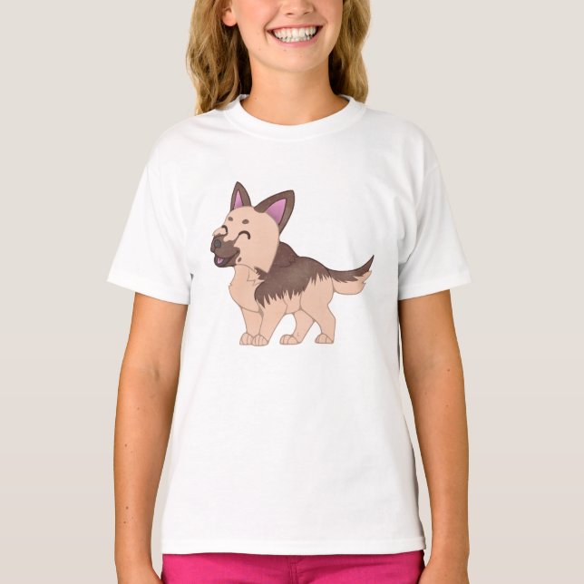 Kawaii German Shepherd Hund T Shirt (Framsida)