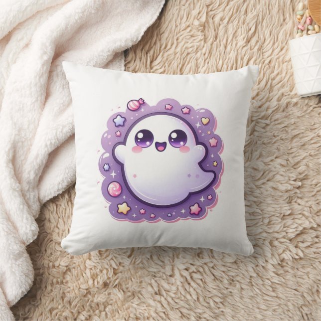Kawaii Ghost Dekorativ kudde Cute Pastel Halloween (Filt)