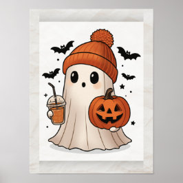 Kawaii Ghost Halloween Poster - Cute Wall Art