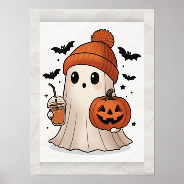 Kawaii Ghost Halloween Poster - Cute Wall Art (Framsidan)