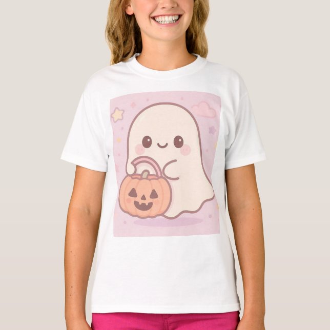 Kawaii Ghost Halloween T-Shirt (Framsida)