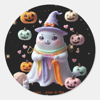 *Kawaii Ghost Knitting Sticker - Cute Halloween Gi Runt Klistermärke