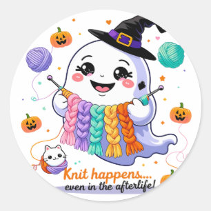 Kawaii Ghost Knitting Sticker - Cute Halloween Gif Runt Klistermärke