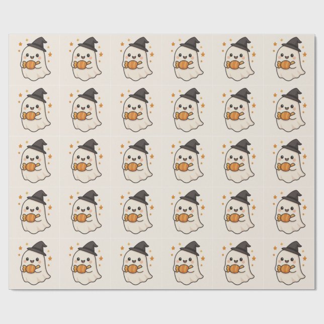 Kawaii Ghost med Halloween Candy Presentpapper (Platt)