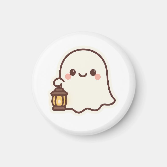 Kawaii Ghost med Lantern - Cute Spirit Design Magnet (Framsidan)