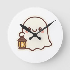 Kawaii Ghost med Lantern - Cute Spirit Design Rund Klocka