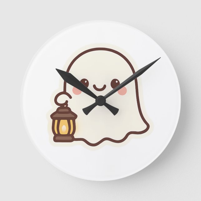 Kawaii Ghost med Lantern - Cute Spirit Design Rund Klocka (Framsida)